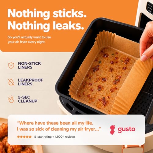 GUSTO 6.5 Inch Square Air Fryer Liners Disposable [125 Count] Fits 2-5 QT - size: 6.5 Inch