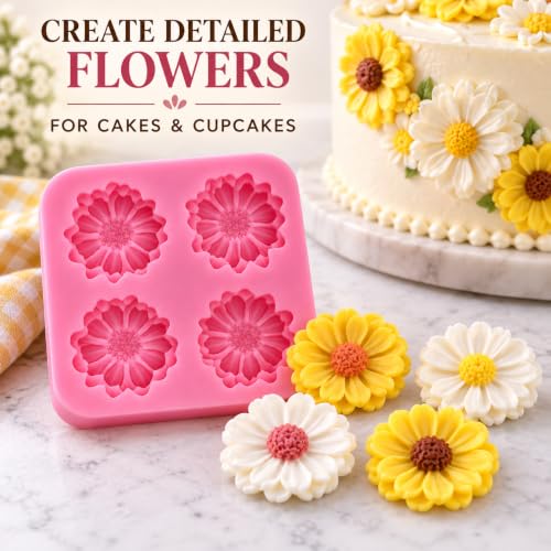 4-Piece 3D Daisy and Rose Silicone Fondant Mold Set - style: 4flowers molds