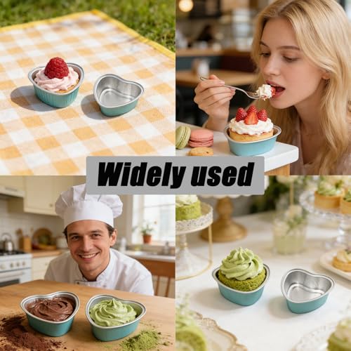 100 Pack 3.4oz Aluminum Cake Pans with Lids, Blue - color: Blue, size: Heart