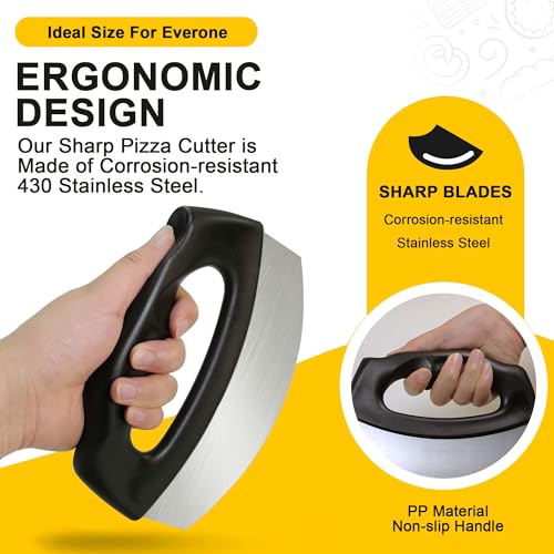 Pizza Cutter Salad Chopper Large Stainless Steel Blade with Cover, Dough Rocker Mezzaluna Knife for Kitchen Gadgets