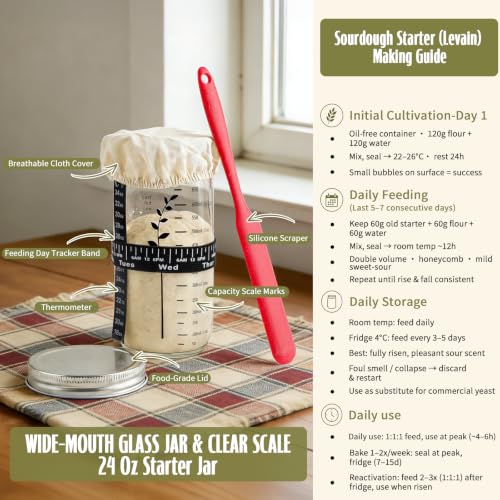Sourdough Starter Kit, Breathable Cotton Basket, Machine Washable