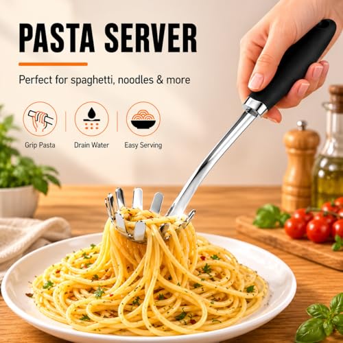 Stainless Steel Pasta Spoon, Spaghetti Server, Pasta Fork, Silver - color: B-Silver Pasta
