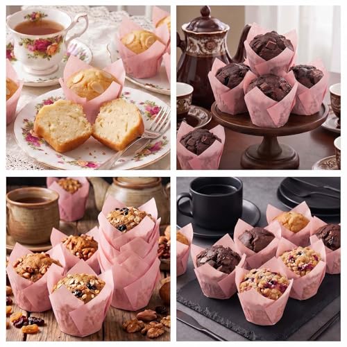 200 Pcs Pink Tulip Cupcake Liners for Baking, Standard Size - color: Pink