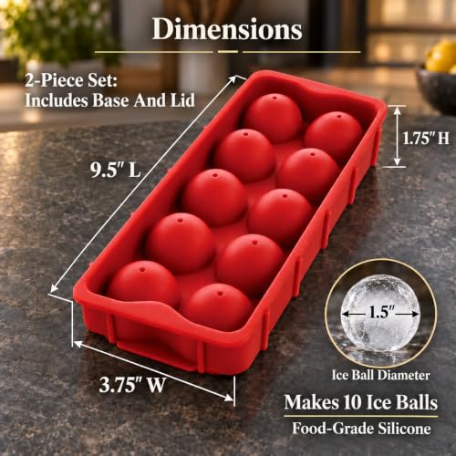 HIC Kitchen Cannonball Silicone Ice Cube Tray, Non-Stick, Large Spheres - size: 10 Large Ice Balls