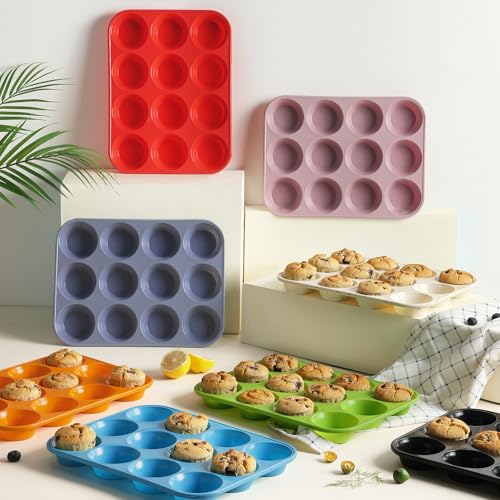 2 Pack 12 Cups Silicone Muffin Pan with Metal Reinforced Frame Regular Size Silicone Molds Cupcake Cake Baking Pans Cookie Baking Chocoflan Cupcake Mold Baking Homemade Muffins Cupcakes Egg Bites - color: Black, size: 2pc: 12-Cup Regular