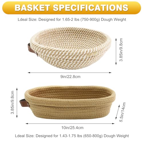 Nikkar Banneton Bread Proofing Basket Set of 2, 9 10 11 inches - size: 9"Round+10"Oval