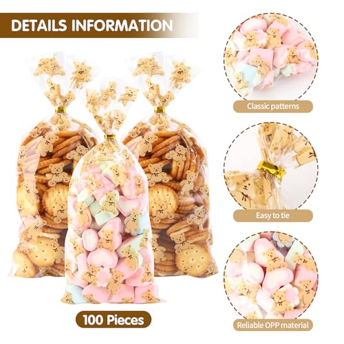 100 Pcs 5 x 11 Inch Clear Cellophane Treat Bags with 100 Gold Twist Ties, Bear Printed Food-Safe Plastic Bags for Gift Wrapping, Birthday, Wedding, Valentine's Day, Party, Classroom Gifts - color: Rainbow (Cub), size: 5x11inch(100pcs)