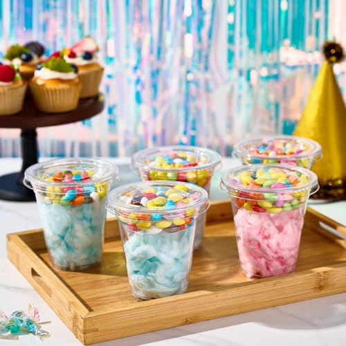 50 Sets 12 oz Disposable Plastic Parfait Cups with Insert & Flat lids - size: Flat Lids - 12 oz