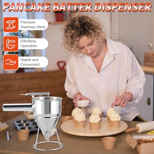 NATGAI 40OZ Stainless Steel Pancake Batter Dispenser with Stand & Nozzles - size: 1200ML/40OZ with 4PCS Silicone Nozzles
