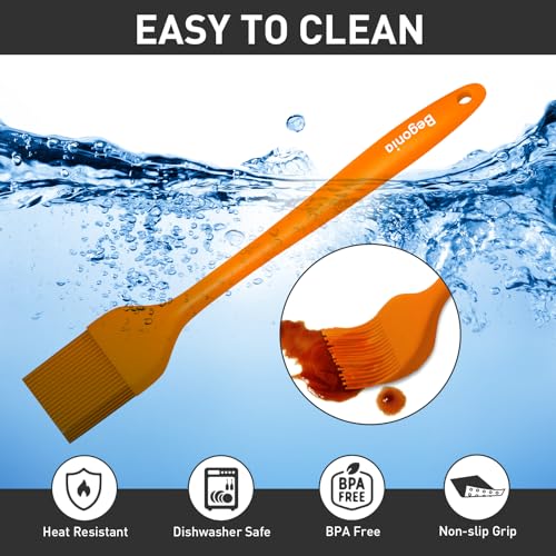Begonia Silicone Kitchen Brush, 2pcs 10+8 inch Basting Brush (Orange) - color: Orange
