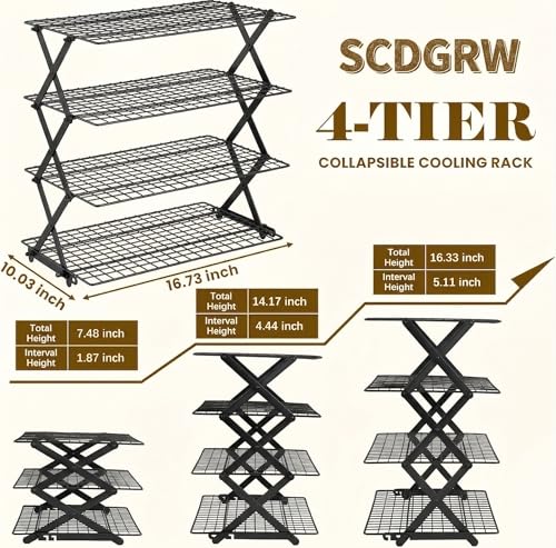 4-Tier Cooling Racks for Baking & Cooking,Collapsible,10" x 16.7"