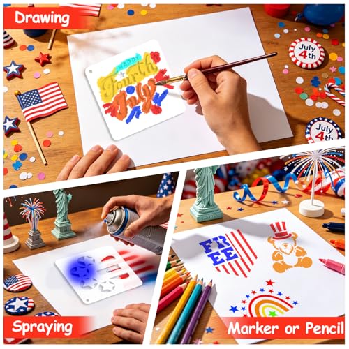 72 PCS 3x3 Inch Independence Day Stencils for Painting - Reusable USA Flag Patriotic Painting Templates, Red White and Blue Party Supplies for 4th of July Memorial Day Painting Stencil - color: 72 PCS Independence Day