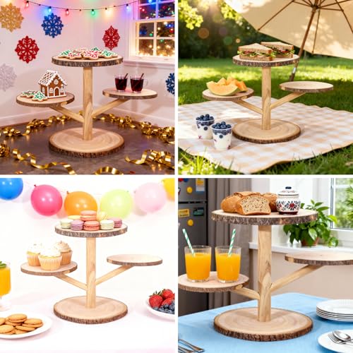 4 Tier Round Wooden Cupcake Stand Cup Cake Tower Stand Holder
