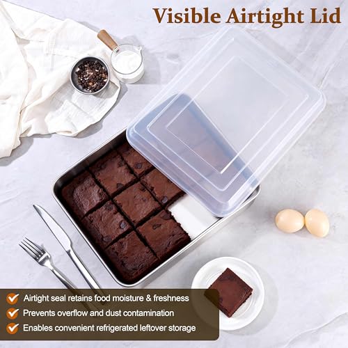 LIANYU Baking Cake Pan Set with Lid, 12⅓ x 9¾ x 2 Inch Lasagna Brownie Pan - size: 12.4 x 9.6 Inch