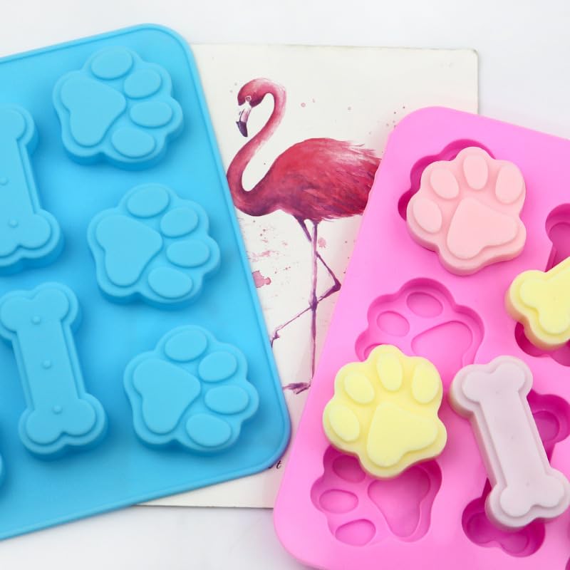 2 Pack, Cute Puppy Dog Paw and Bone Shaped Silicone Chocolate Candy Cake Mold - color: 2 Pack Paw and Bone