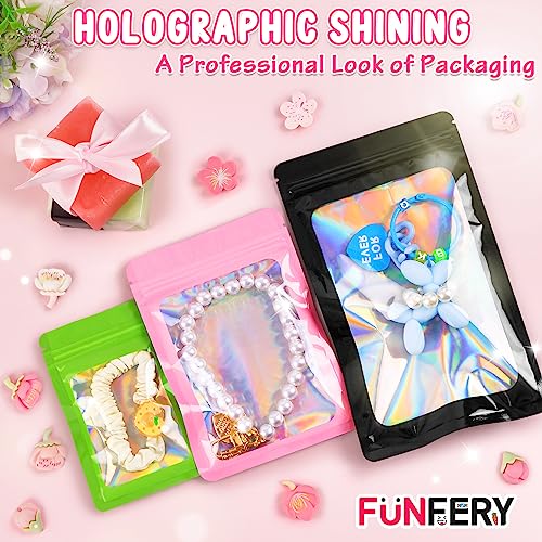 Funfery 100 Pack Resealable Holographic Bags, Smell Proof Packaging, Black - color: Black, size: 3x4.7 inch