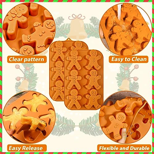 Webake Gingerbread Man Silicone Mold, 6-Cavity Christmas Molds Shaped with Gingerbread Man for Plaster, Cake, Soap, Jelly, Cookie (Pack of 2) - style: Gingerbread Man