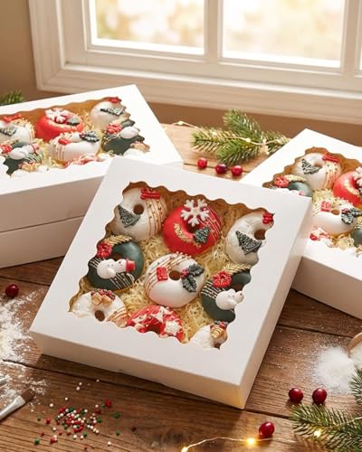qiqee 8x8x2.5 Inch White Pastry Box With Window Donut Pie Boxes 12pcs Bakery Box (Auto-pop Up) - color: 12Packs, White