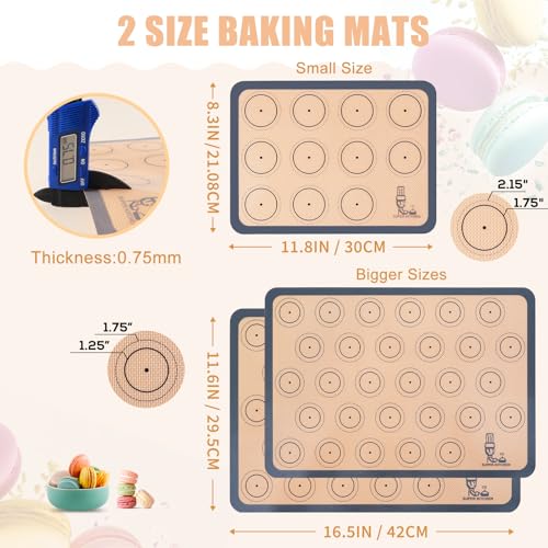 Silicone Baking Mat Macaron Set of 3-2 Half Sheet Liners 1 Quarter Sheet - color: Gray, size: 16.5x11.6