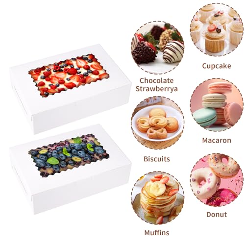 36 pcs Cookie Boxes,9x6x2.5 Inch Large Bakery Boxes with Window for Pies Chocolate Strawberries Muffins Donuts Pastry Dessert Christmas (White, 9 * 6 * 2.5inch/36pcs) - color: White, size: 9*6*2.5inch/36pcs