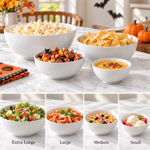DOWAN Serving Bowls, Mixing Bowl Set, 90/39/26/10 Ounces Mixing Bowls for Kitchen, Soft White Serving Set, Serving Bowls Set of 4, Ceramic Bowl Sets for Eating Different Sizes - size: Various Sizes