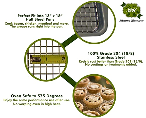 Stainless Steel Cooling Rack - Heavy Duty and Oven Safe, Good for Cooling, Baking and Roasting - Fits Half Sheet Pans - Perfect for Cookies, Cakes & More (12" x 17") - size: 12" x 17" - Set of 2