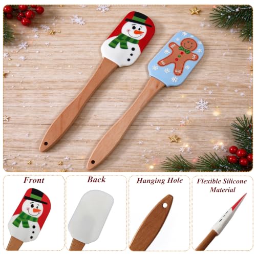 4 PCS Christmas Silicone Spatula Set with Wooden Handle for Baking - size: 4PCS Christmas