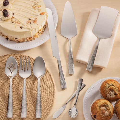 Hudson Essentials Hammered 18/10 Stainless Steel Hostess Serving Utensil Set, 8-Piece Set with Cake Knife, Cake Server and Lasagna Pie Server, Dishwasher Safe