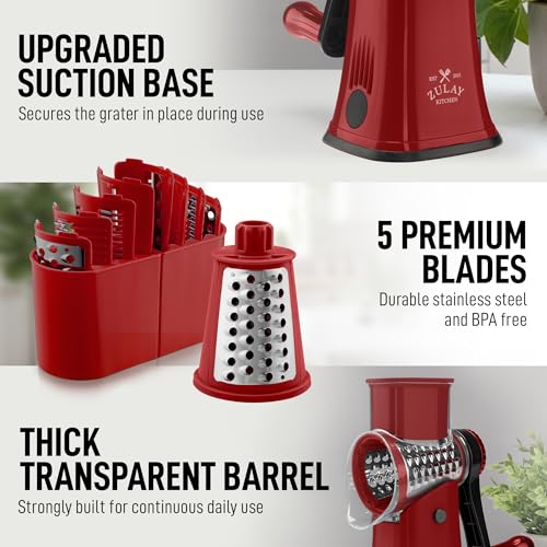 Rotary Cheese Grater Hand Crank, Vegetable Shredder - Red - color: 14 - Maroon