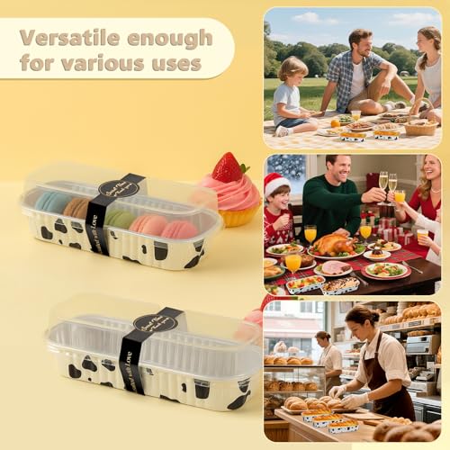 100 Pack Mini Loaf Pans with Lids and Spoon,6.8oz Cow Print Small Loaf Pans - color: Cow Print