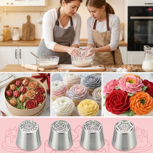 4 PCS Stainless Steel Extra Large Russian Piping Tips Set - style: tulips