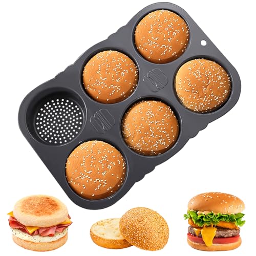 Silicone Hamburger Bun Pan, Nonstick Bread Pan Baking Pan, 6-cavity - size: 6-cavity