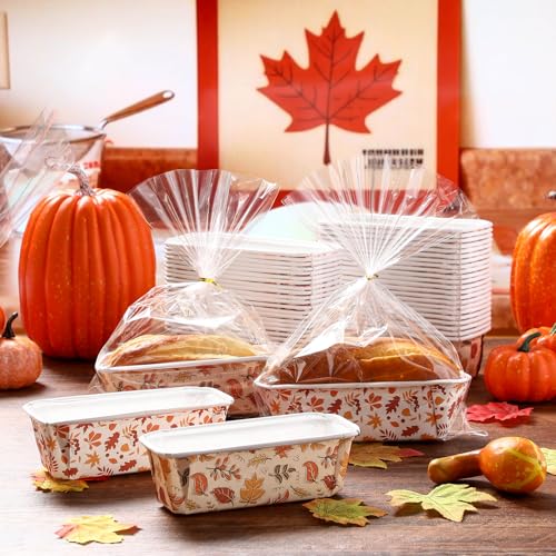 Hushee 50 Set Fall Paper Mini Loaf Pan Disposable, Maple Leaves - style: Leaves