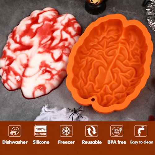 Webake Brain Jello Mold Silicone Brain Gelatin Cake Molds 9 Inch Breakable Brain Chocolate Mold for Halloween Baking - style: Brain