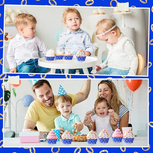 Vesici 300 Counts Video Game Cupcake Liners Blue and Gold Rings Paper Cupcake Wrappers Holders Cartoon Disposable Baking Cup Bulk for Birthday Baby Shower Baking Party Supplies - style: Blue with Gold Ring Print
