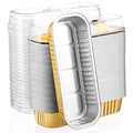 EUSOAR Baking Cups with Lids, 100pcs 6.8oz 6.5"x2.5"x1.2" Gold Aluminum Foil Ramekins Baking Cups Mini Loaf Pans with Lids Disposable，Cupcake Containers Cheesecake Creme Brulee Ramekins Pan - color: Gold, size: 100pcs