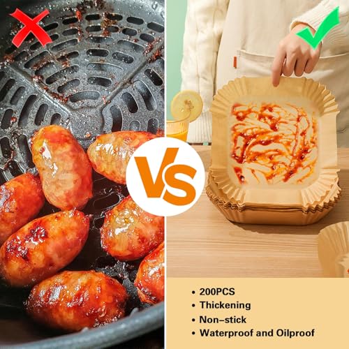 200Pcs Air Fryer Paper Liners, 6.3 Inch Square Disposable Air Fryer Liner, Non-stick Parchment Paper for Frying Baking Roasting Microwave Oven - size: 6.3"Square