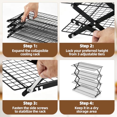 LIANYU 4-Tier Cooling Rack for Baking & Cooking, Collapsible & Space-Saving - color: Black