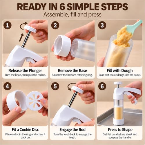 Spritz Cookie Press Gun Kit, Clear Barrel Cookie Maker with 12 Discs & 6 Icing Tips, Manual Cookie Press for Baking, Biscuit Maker & Cake Decorating Tool