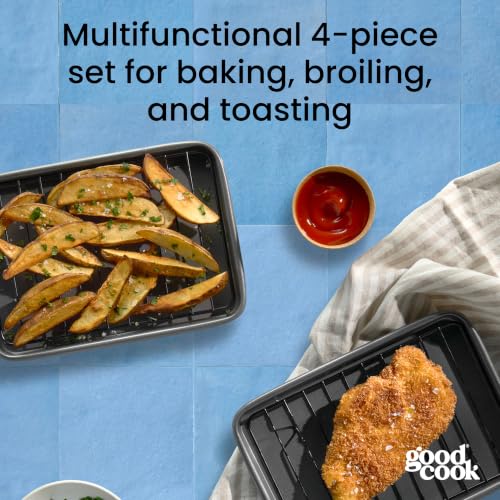 GoodCook Set of 2 Nonstick Steel 9" x 6" Toaster Oven Mini Baking Sheets with Racks, Gray - size: 9" x 6" (2- Piece Set) w/ Rack