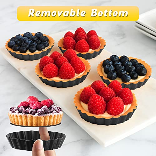 Tessco for you 16 Pcs Mini Tart Pans for Baking, Black Gray Round - size: 3 Inch (Round), style: Black Gray Round