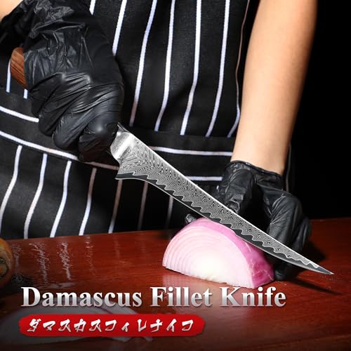 Dragon Creek Damascus Fillet Knife - Fish Vegetable Cutting - color: Walnut