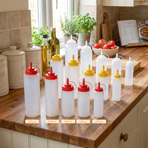 6 Pack 24 oz Condiment Squeeze Bottles, Wide Mouth & Leak Proof - size: 24 Ounces (Pack of 6)