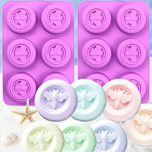 Bee Silicone Molds, 2 Pack Round Bee Soap Mold 6-Cavity - color: Round Bee Soap