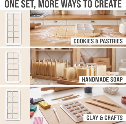 3Pcs White Square Cookie Cutter Set, Geometric Multicutter Square Cake Fondant, Cookie Biscuit Cutters Cake Decorating,Cookie Cutters Baking Tools and Accessories(3 Size）