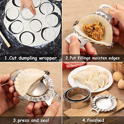 Patelai 6 Pcs Dumpling Maker Set, 3.9" 3.7" 3.2" Press & Skin Cutter
