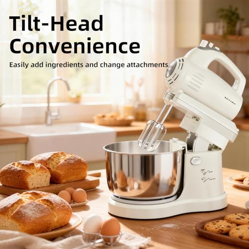 3.2QT 2-in-1 Stand Mixer, White - color: White, size: 3.2QT