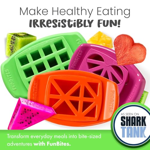 FunBites Sandwich Cutter for Kids Lunch, Crustless Bento 2-Pc Set, 3 Pack - color: Green Squares/Pink Hearts/Orange Triangles