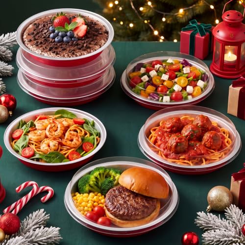 25 Pack 9 Inch Heavy Duty Aluminum Pie Tins with Lid, Red - color: Red