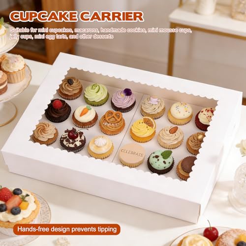 10 Pack 24 Count White Standard Cupcake Boxes with Clear Window & Inserts, Food Grade Cupcake Boxes, 15"x11"x4" Disposable Baking Carrier for Pastries, Party Favors & Takeout - color: White (10 Pack)